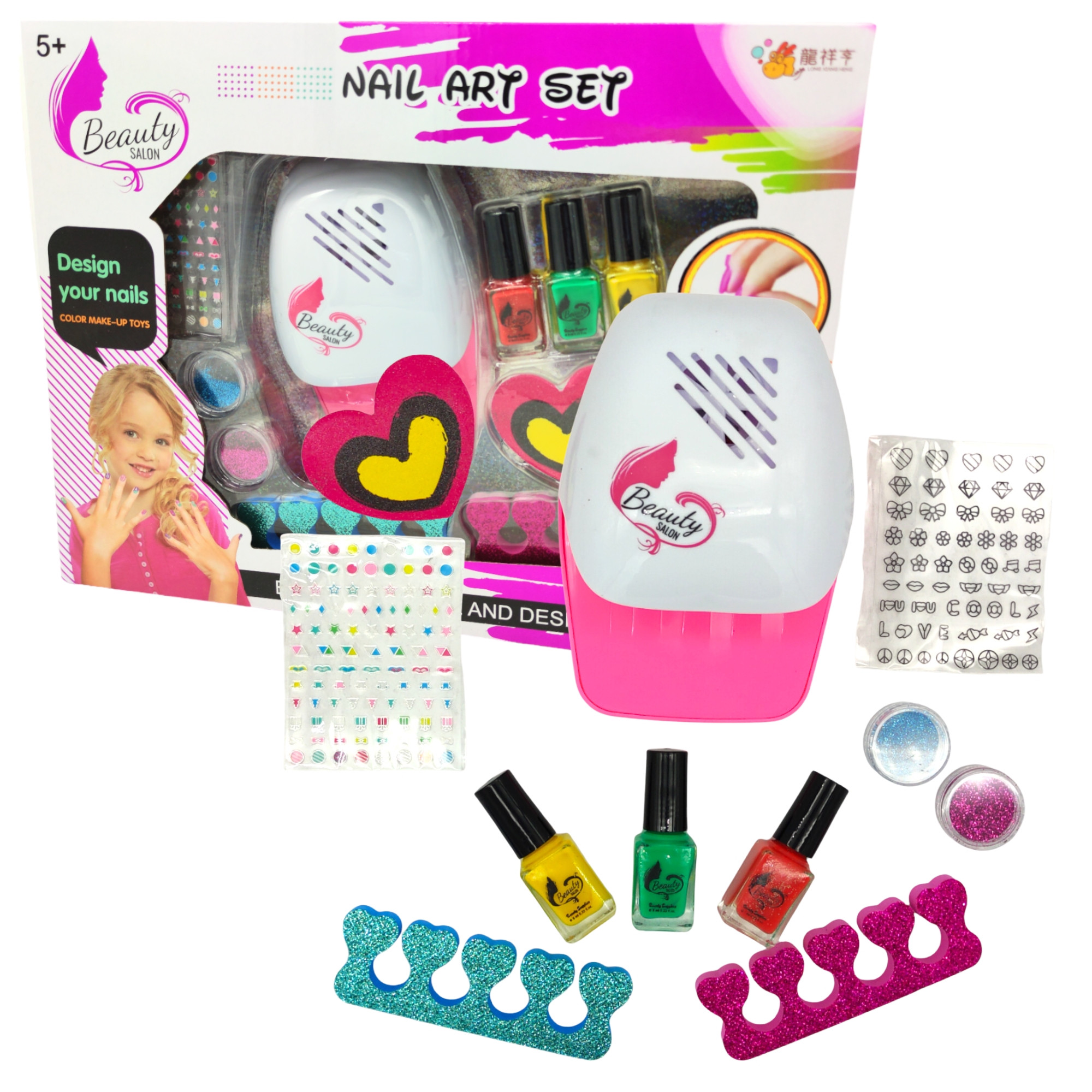 Kit de Uñas de Juguete para Niñas Lavable para Cumpleaños -Rosa.