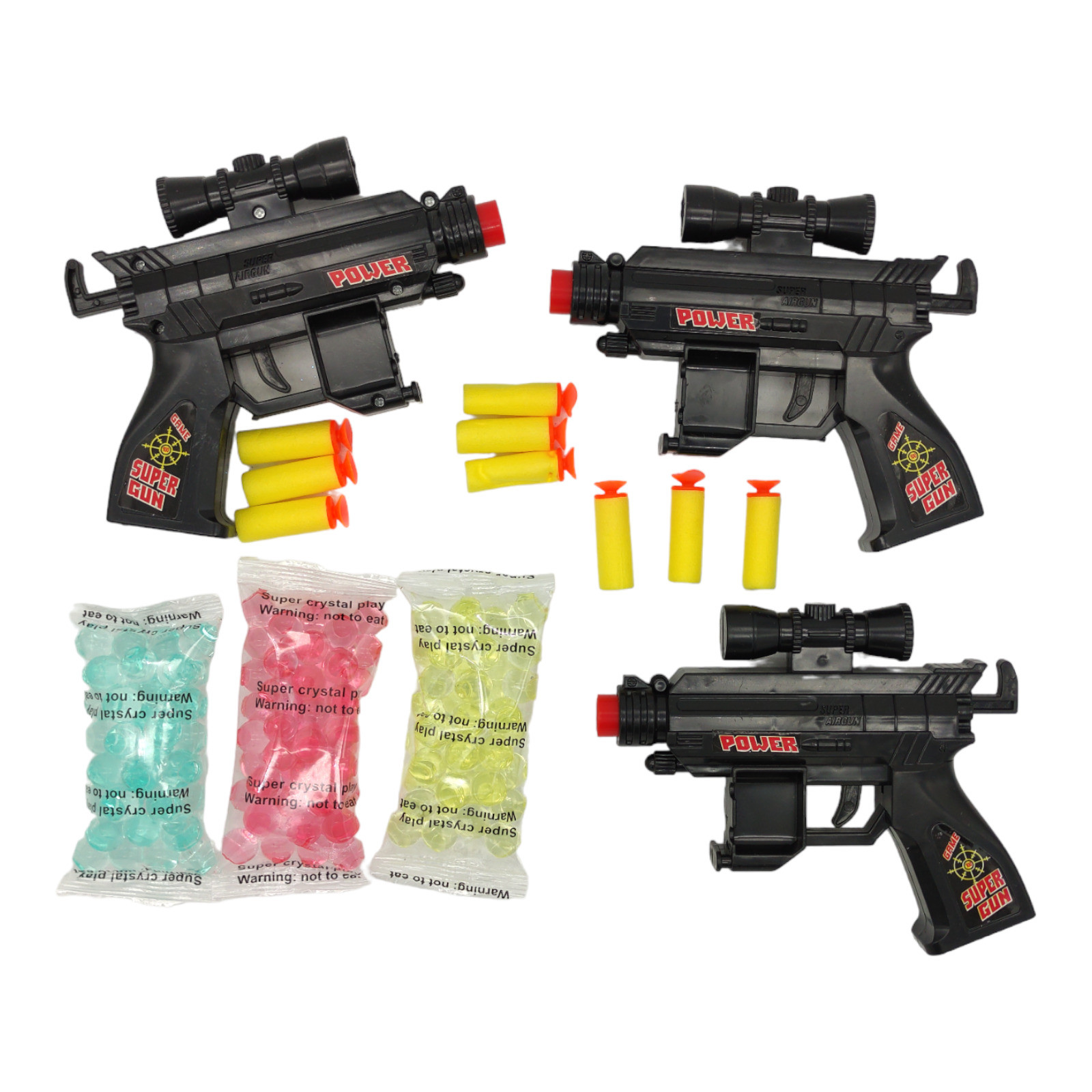 Pistola de Gel 3pz para Niños con Bolas Hidrogel y Dardos Manual - Negro.
