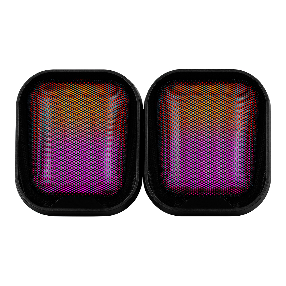 BOCINAS VORAGO SPK-255, 2.1CH, ILUMINACION RGB, PLUG 3.5MM, ALIMENTACION USN 2.0, COLOR NEGRO.