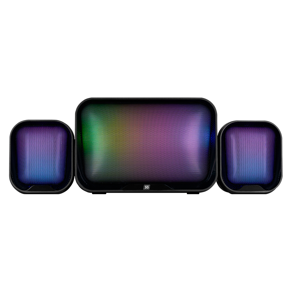 BOCINAS VORAGO SPK-255, 2.1CH, ILUMINACION RGB, PLUG 3.5MM, ALIMENTACION USN 2.0, COLOR NEGRO.