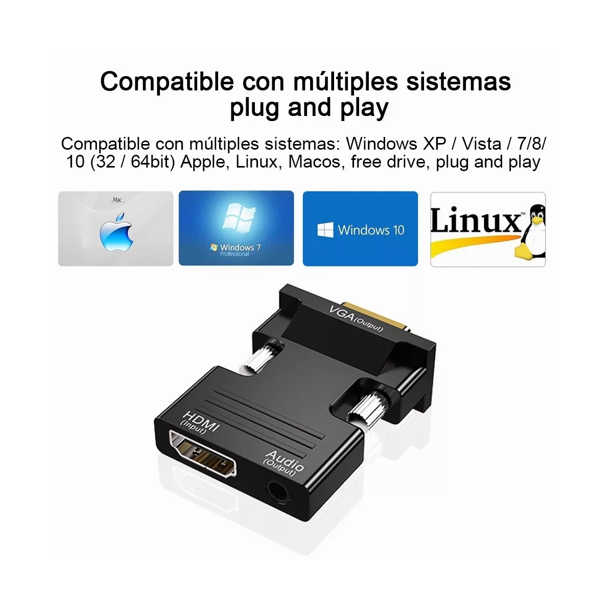Convertidor De Hdmi A Hembra Macho A Vga Con Adaptador De Au