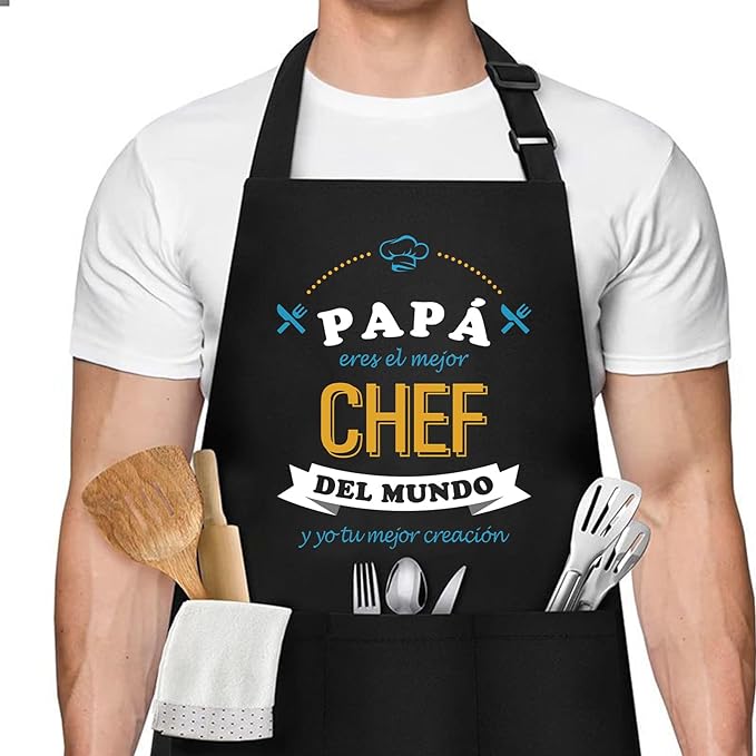 A Delantales de Cocina para Hombres con 3 bolsillos Ajustable Delantales de Cocina .