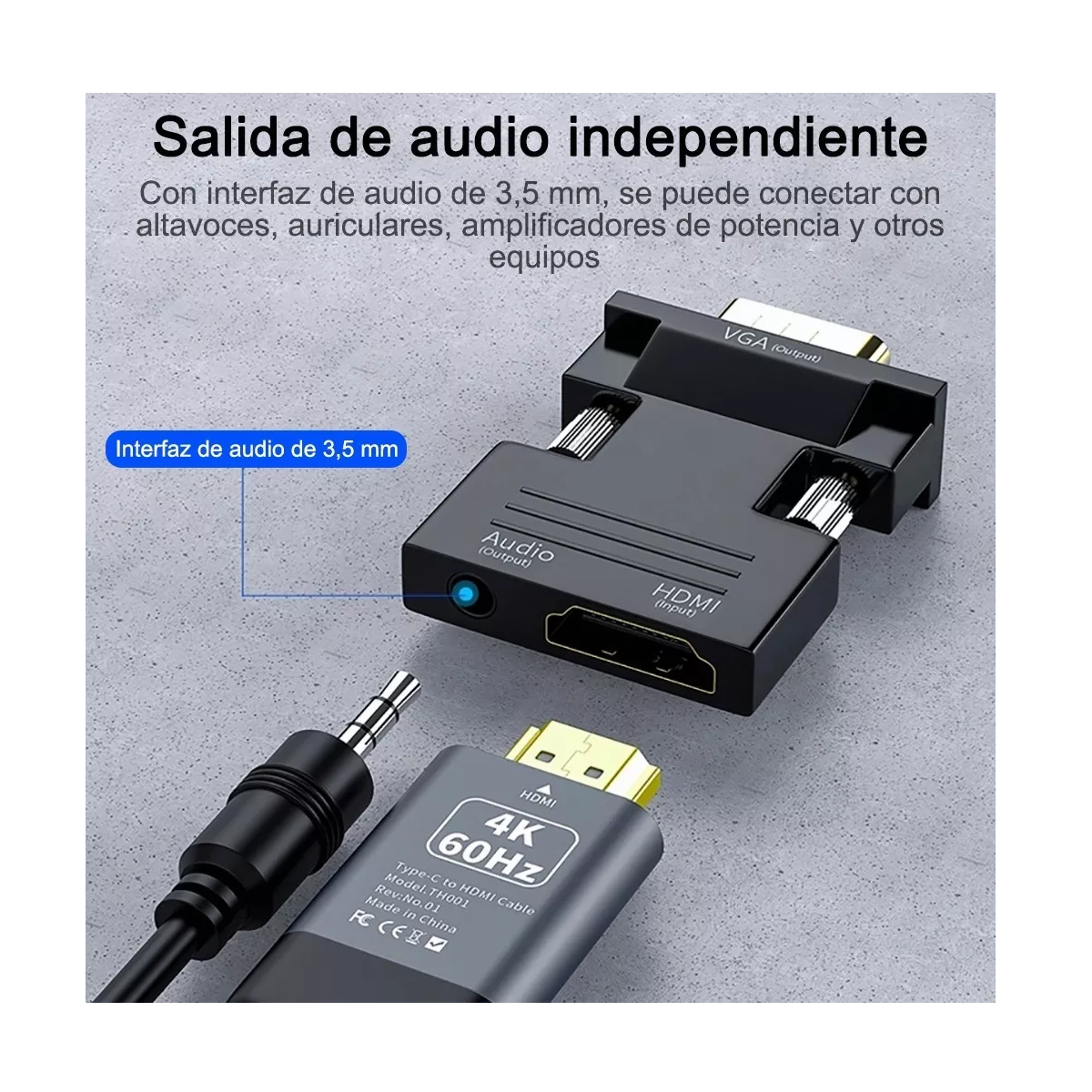 Convertidor De Hdmi A Hembra Macho A Vga Con Adaptador De Au