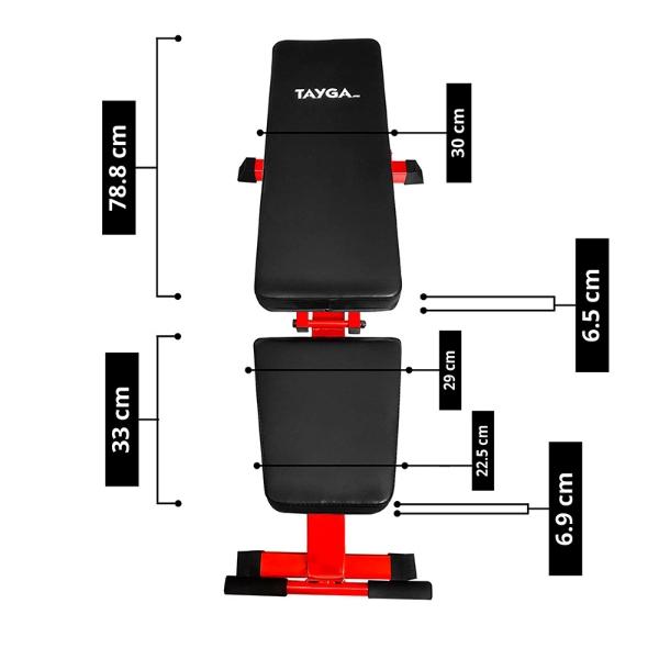 Banco Fitness Tayga para Gimnasio reclinable color Rojo  diferentes posiciones ..
