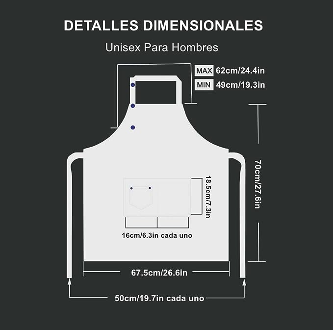 A 2 Piezas Delantales para Mujeres Hombres Barbacoa Chef Cocina Resistente Poliéster Delantal de Cocina Ajustable con Bolsillos para Parrilla Unisex Hornear Pintura Arte Estilista.