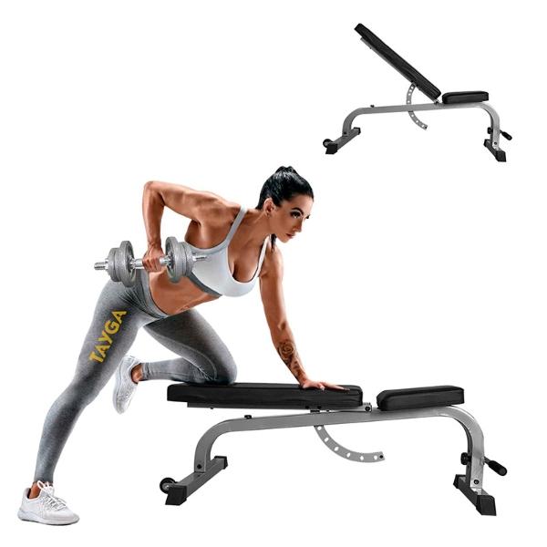 Banco Fitness Tayga para Gimnasio reclinable color gris  diferentes posiciones 