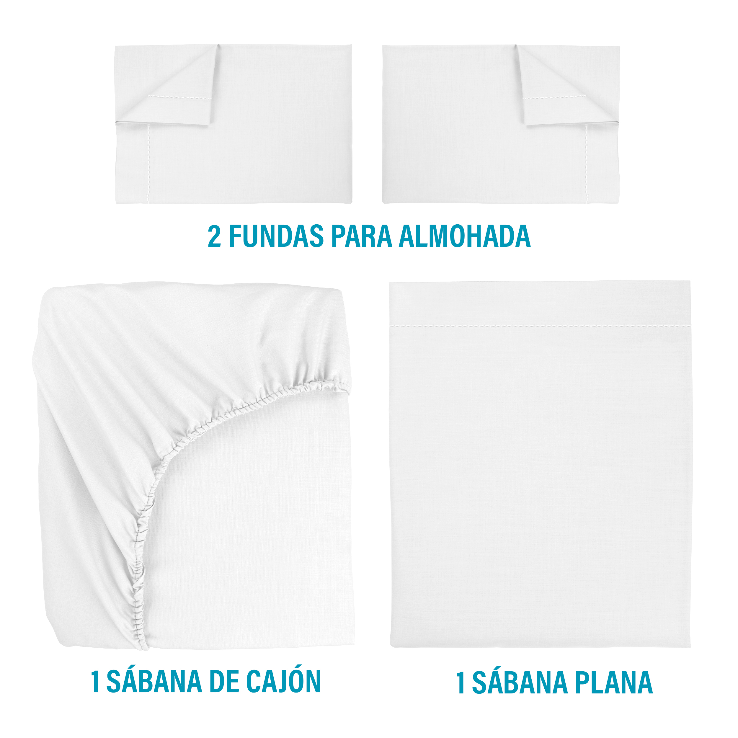 Juego De Sábanas Algodón Queen Size Color Blanco 4 Pzas Transpirable