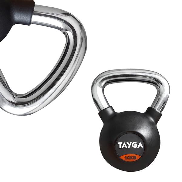 Tayga pesa Rusa con Rubber kettlebell 14 kg Mango Cromado