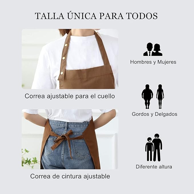 A 2 Piezas Delantales para Mujeres Hombres Barbacoa Chef Cocina Resistente Poliéster Delantal de Cocina Ajustable con Bolsillos para Parrilla Unisex Hornear Pintura Arte Estilista.