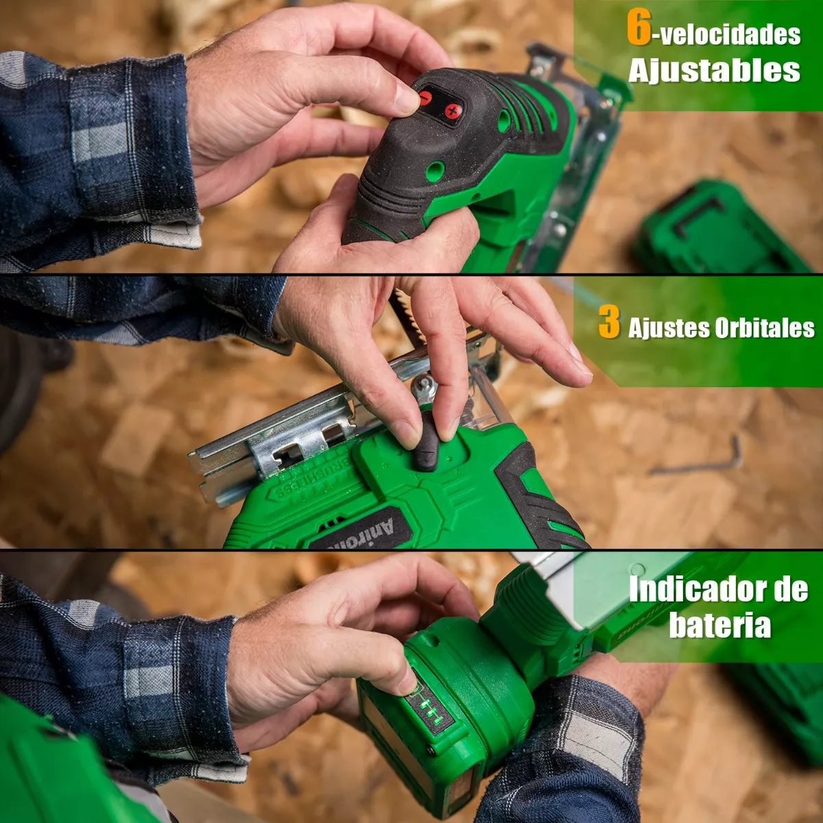 Sierra Caladora Inalámbrico Sin Carbones  2 Baterías Verde/Negro
