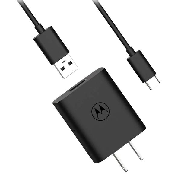Cargador de pared MOTOROLA NEGRO TURBO POWER 20W USB + CABLE TIPO C.