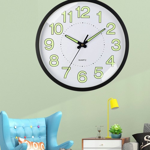"Reloj De Pared,30 Cm Grande Moderno Luminoso Reloj De Pared Negro  "
