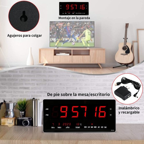 "Reloj De Pared Digital Led 48 Cm Termometro Decoracion Hogar ".
