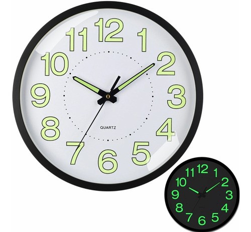 "Reloj De Pared,30 Cm Grande Moderno Luminoso Reloj De Pared Negro  "