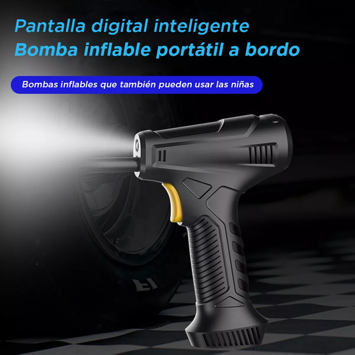 Compresor De Aire Inflador Llantas Bomba Portátil Negro