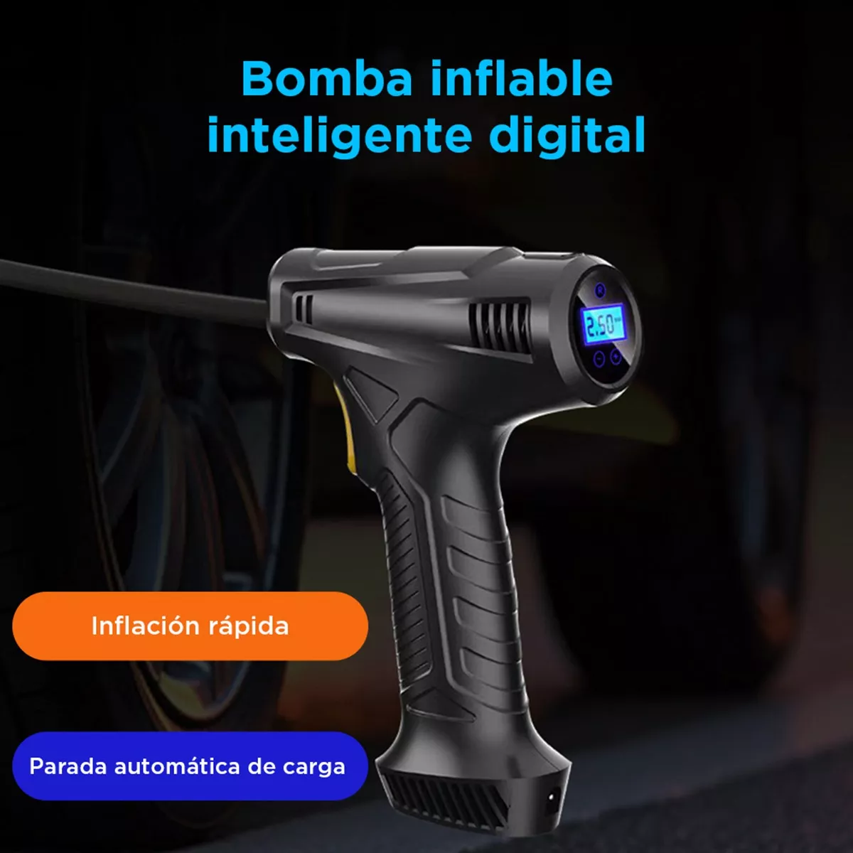 Compresor De Aire Inflador Llantas Bomba Portátil Negro