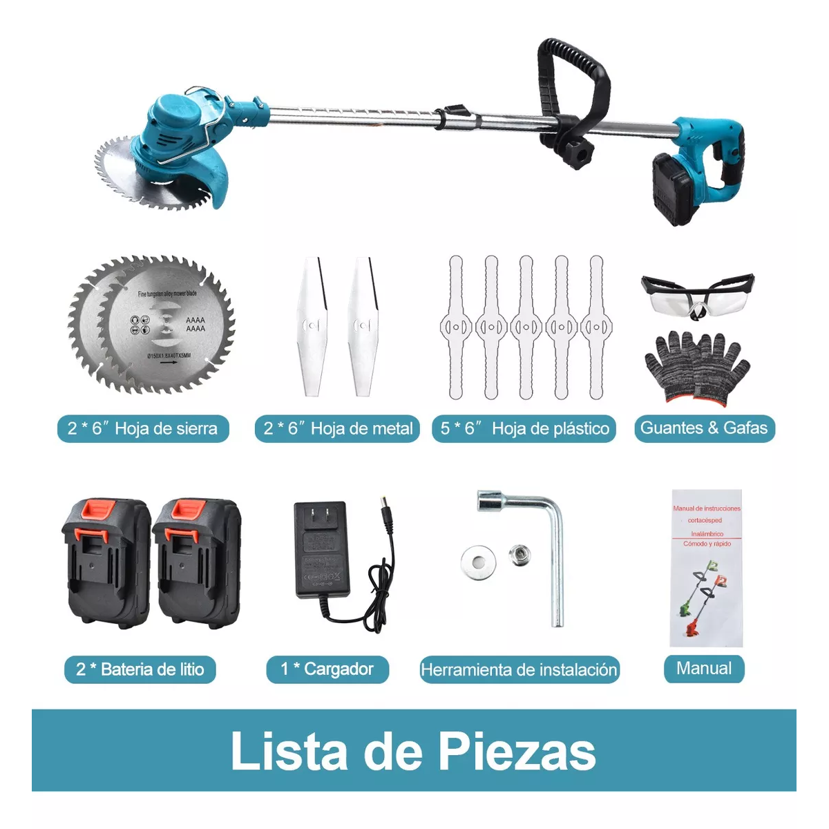 Desbrozadora Inalámbrica Césped Podadora De Cortadora Pasto Azul Negro.