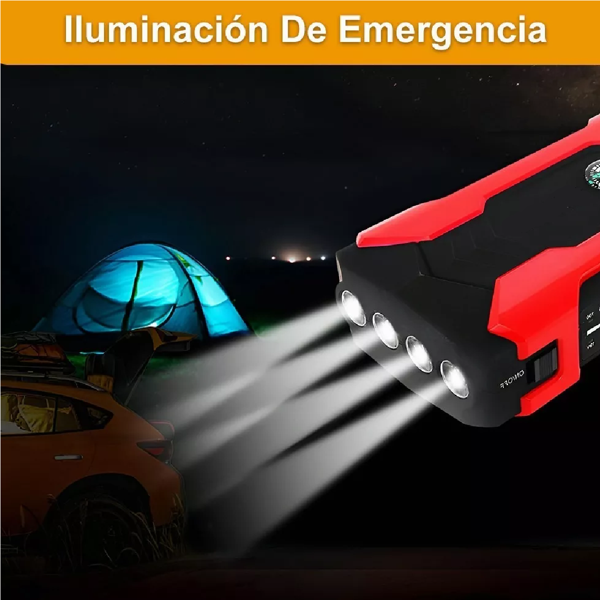 Arrancador De Batería Auto 1000a Con 28000mah Powerbank Negro/Rojo 