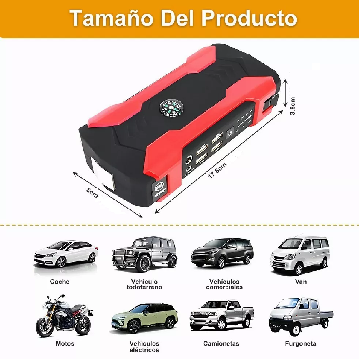 Arrancador De Batería Auto 1000a Con 28000mah Powerbank Negro/Rojo 