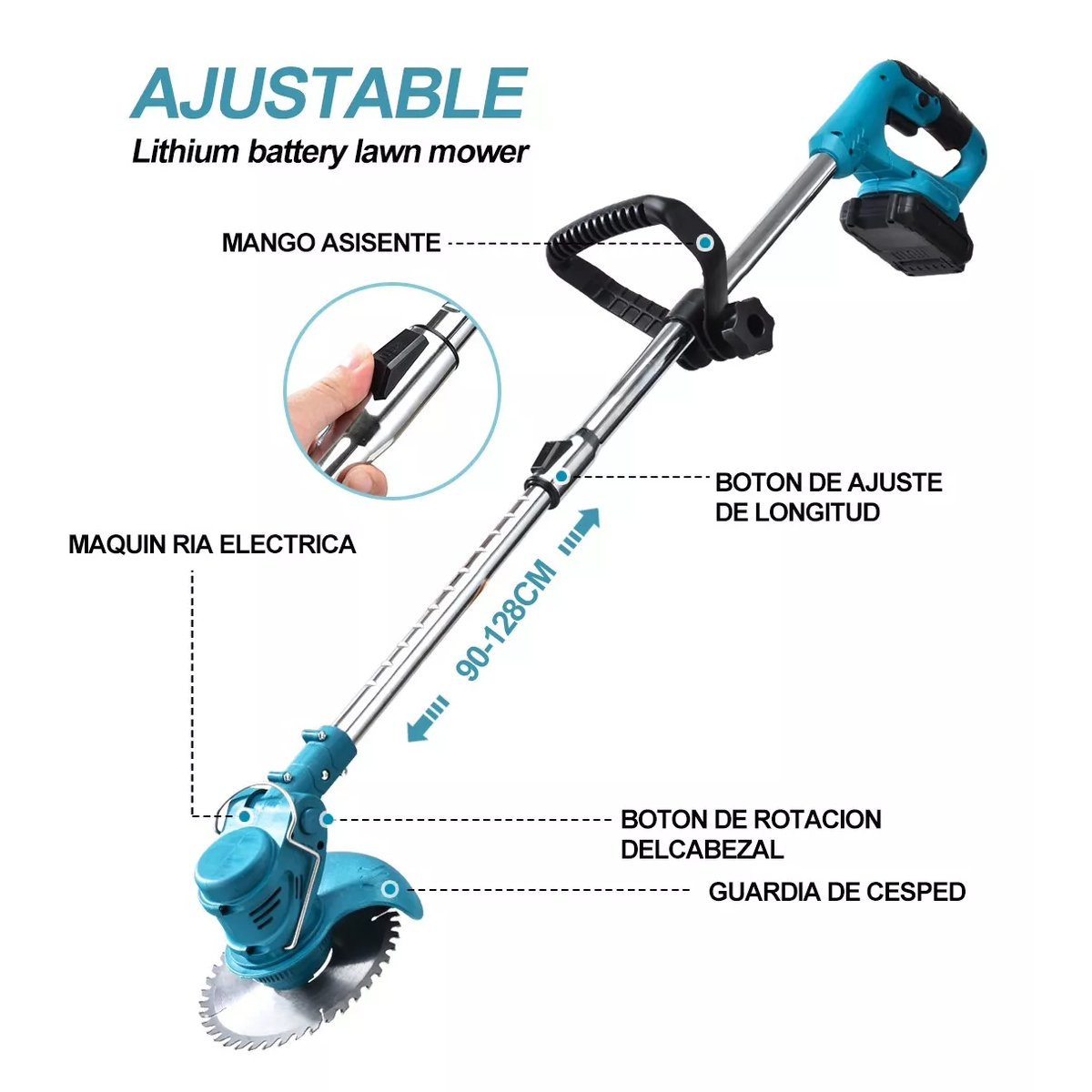 Desbrozadora Inalámbrica Césped Podadora De Cortadora Pasto Azul Negro.