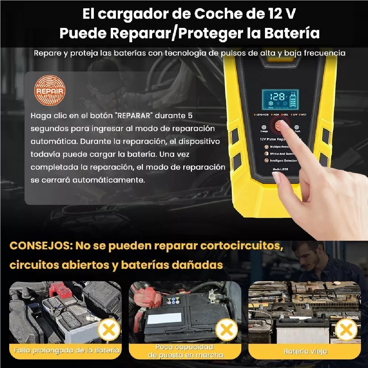 Cargador Inteligente De 12v Para Batería De Auto/motocicleta Amarilla/Negro 
