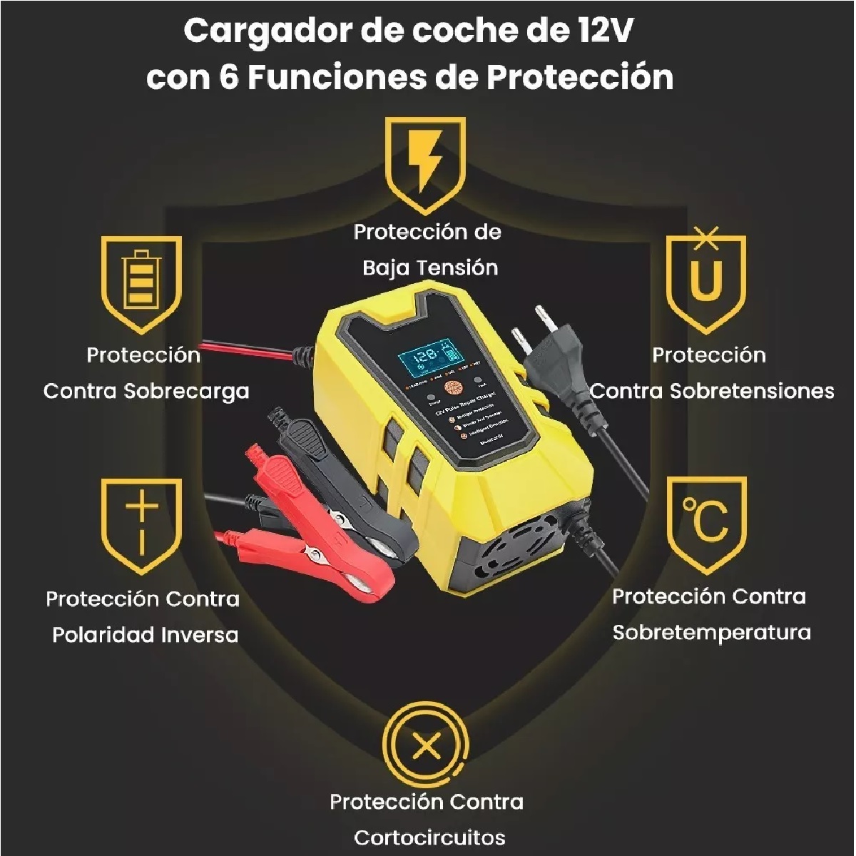 Cargador Inteligente De 12v Para Batería De Auto/motocicleta Amarilla/Negro 