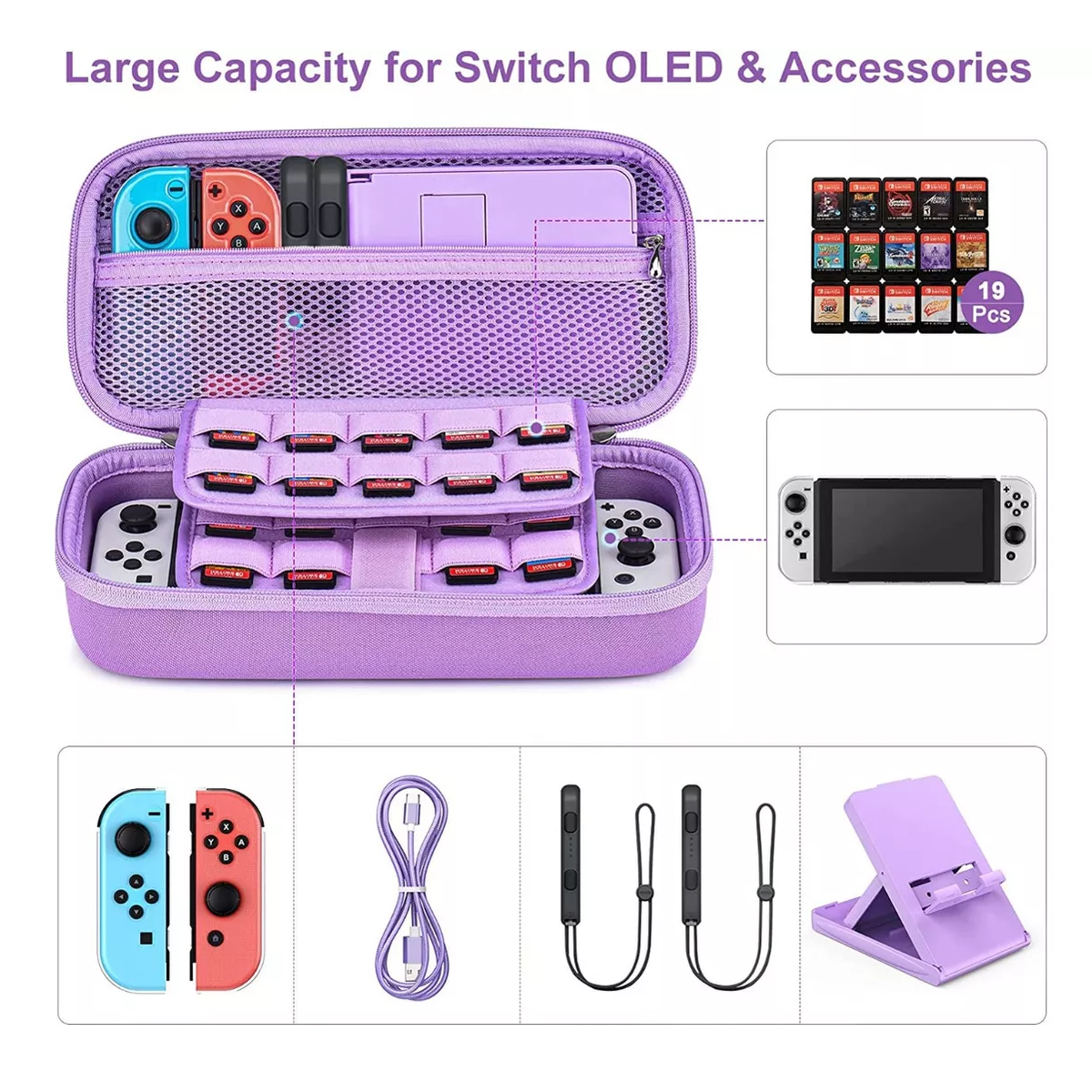 Kit De 15 Accesorios Para Nintendo Switch Con Funda Morado
