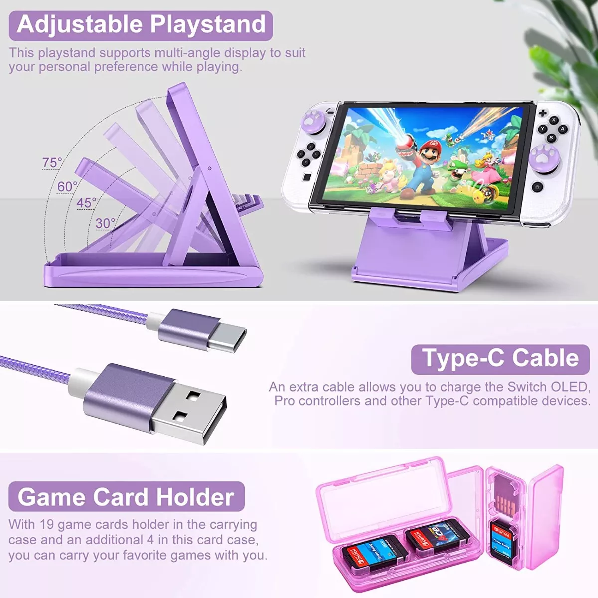 Kit De 15 Accesorios Para Nintendo Switch Con Funda Morado