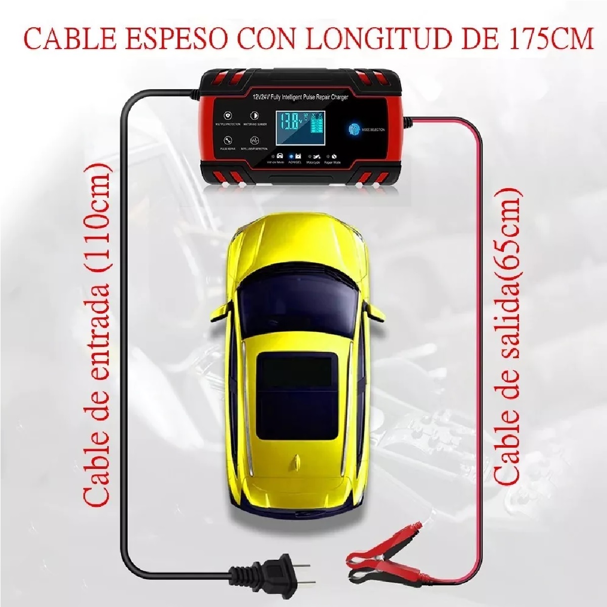 Cargador Batería Carro Auto 12v 8a 24v Rápido Smart Agm Gel Negro/Rojo