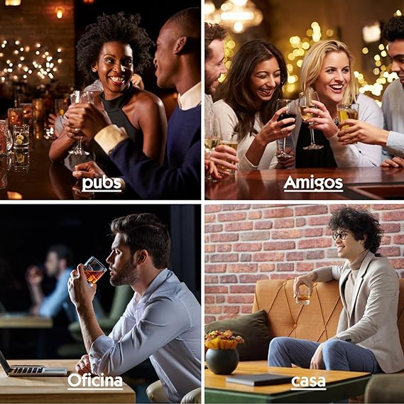 RUBOQE Juego de Vasos para Whisky de Regalo, con   A 2 Vasos para Whisky, 8 Piedras de Whisky de Acero Inoxidable, Pinzas de Acero, 2 Portavasos de Piedra.