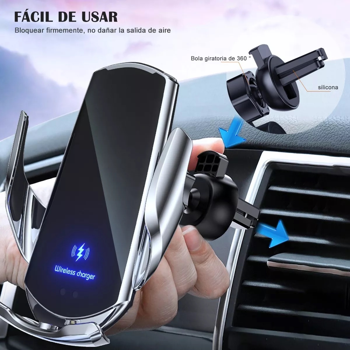 Cargador Inalambrico Para Automóvil 15w Soporte Celular Auto Negro - Main Image