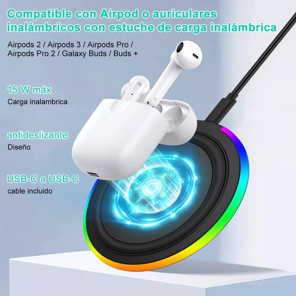 Cargador Inalámbrico Móvil De Carga Rápida Qi Universal 15w