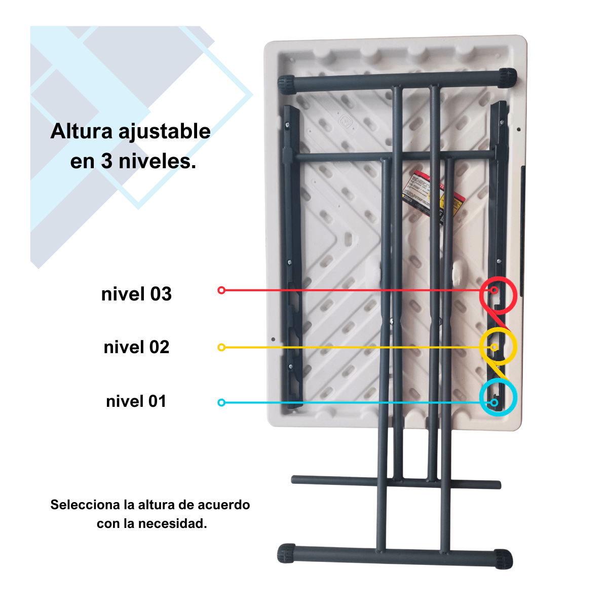 Mesa de Servicio Plegable Verona: duradera, portátil, altura ajustable 75 X 50 Cm..