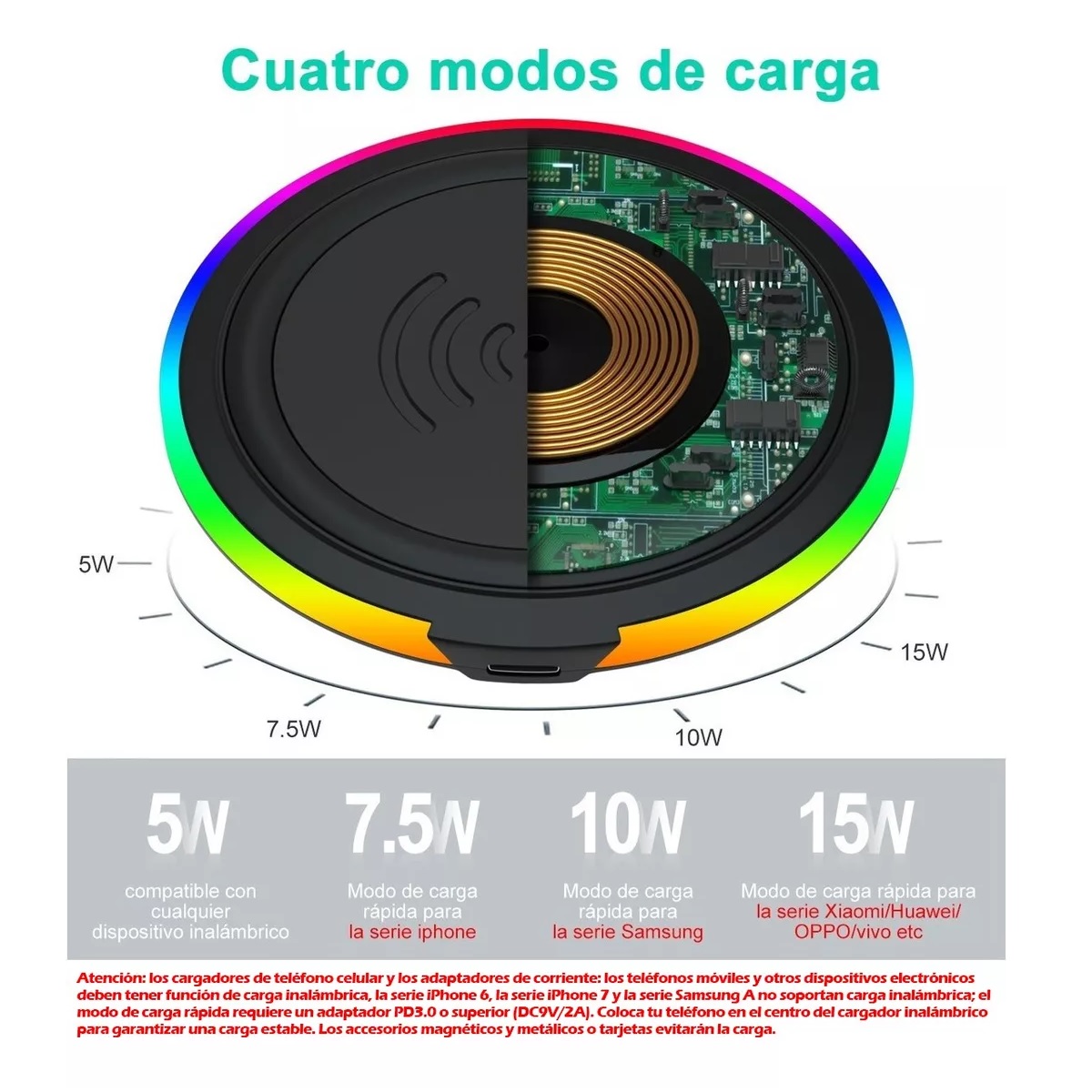 Cargador Inalámbrico Móvil De Carga Rápida Qi Universal 15w