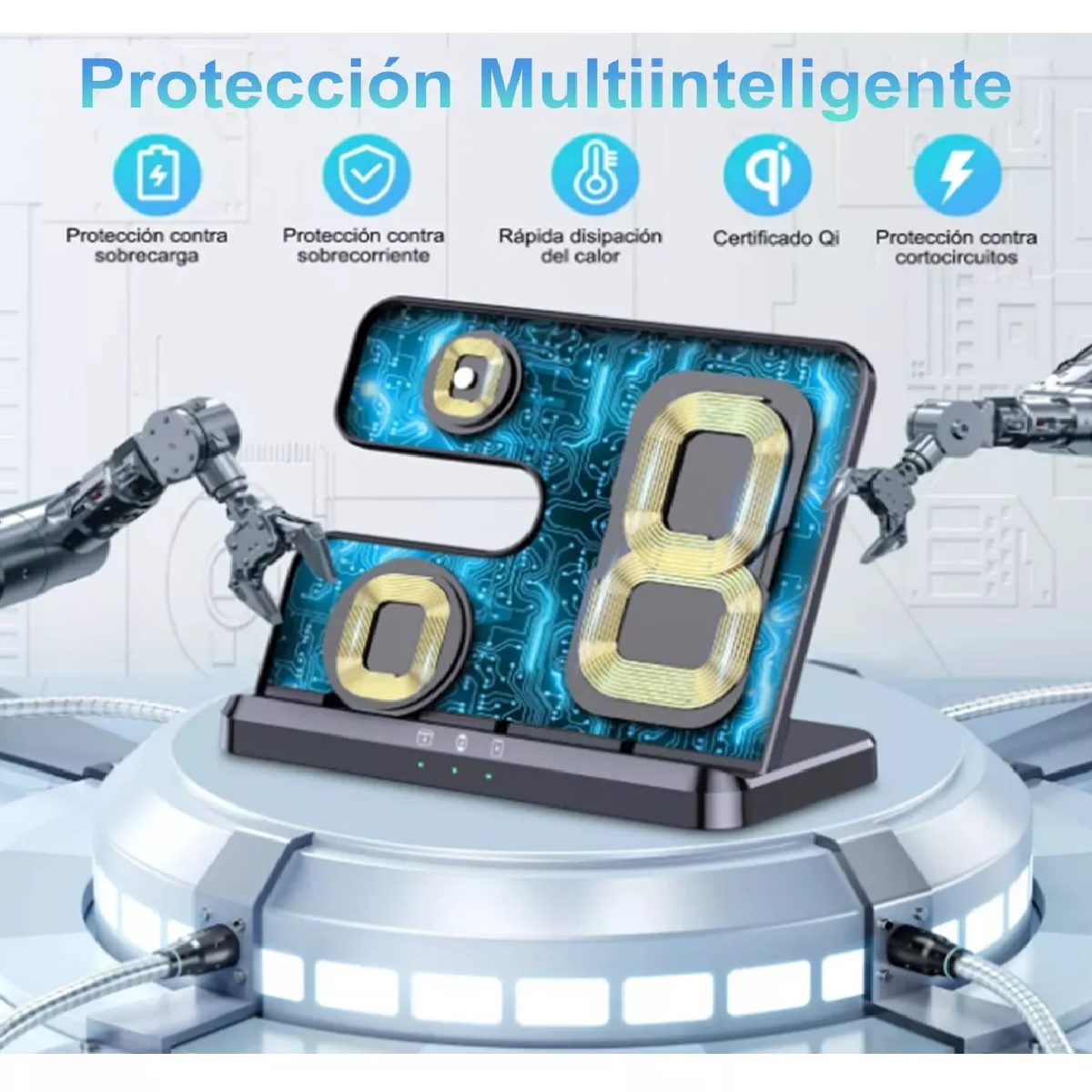 Cargador Inalámbrico 3 En 1 Para Samsung iPhone AirPods Negro .