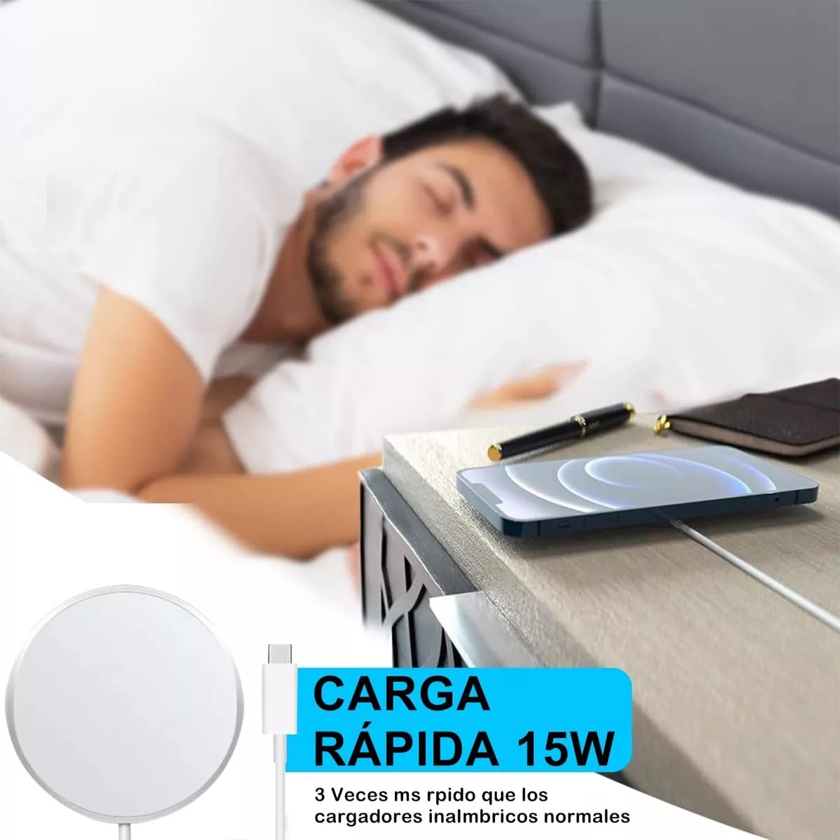 kit cargador inalámbrico + cubo 20w + cable tipo c para iPhone carga ...