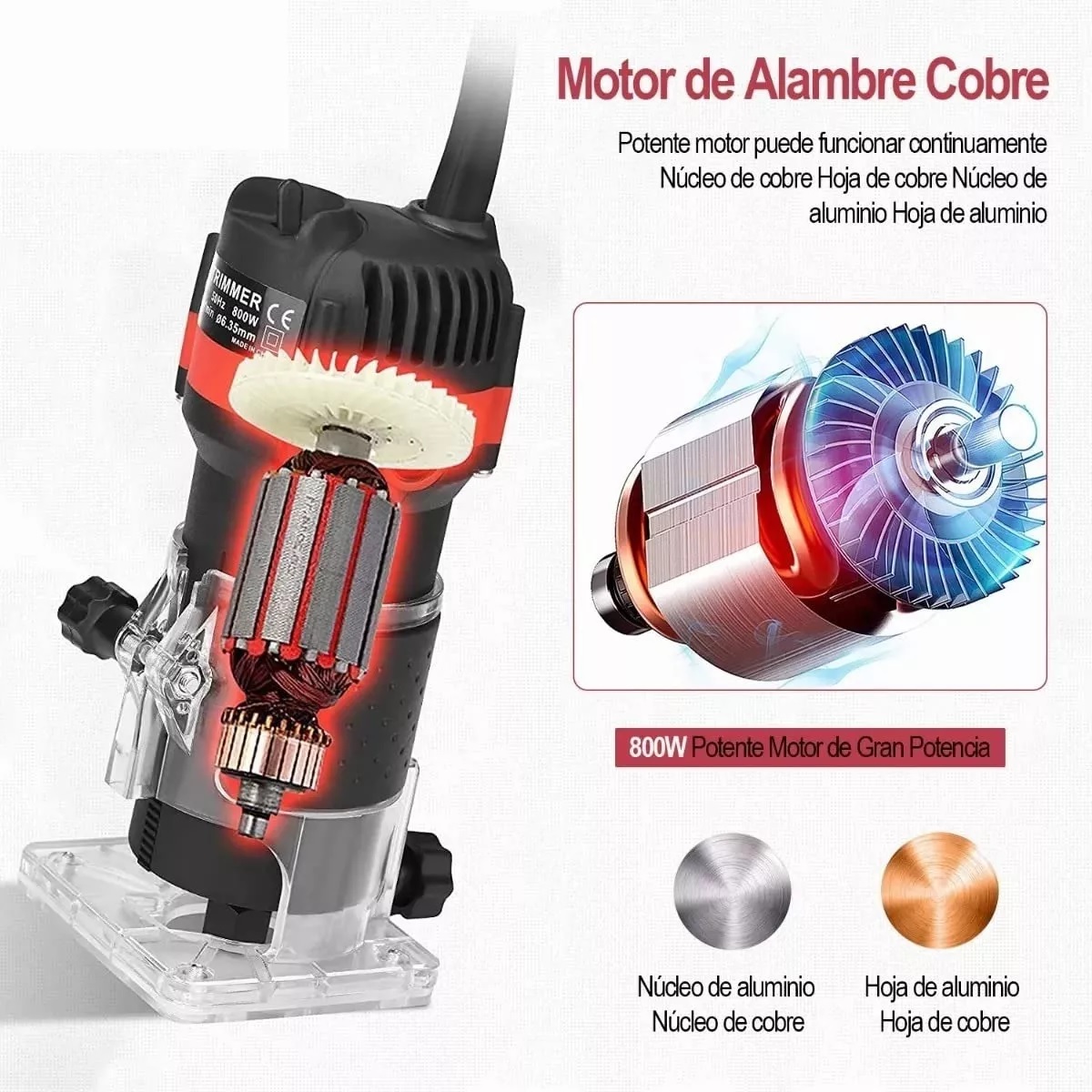 Router Madera Recortadora Rebajadora 800w +15 Brocas Carburo Negro/Rojo 