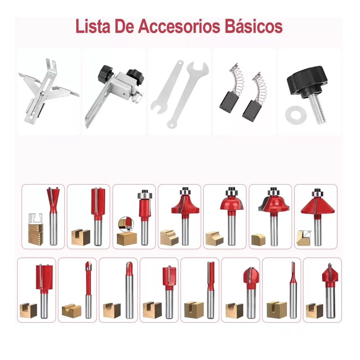 Router Madera Recortadora Rebajadora 800w +15 Brocas Carburo Negro/Rojo 