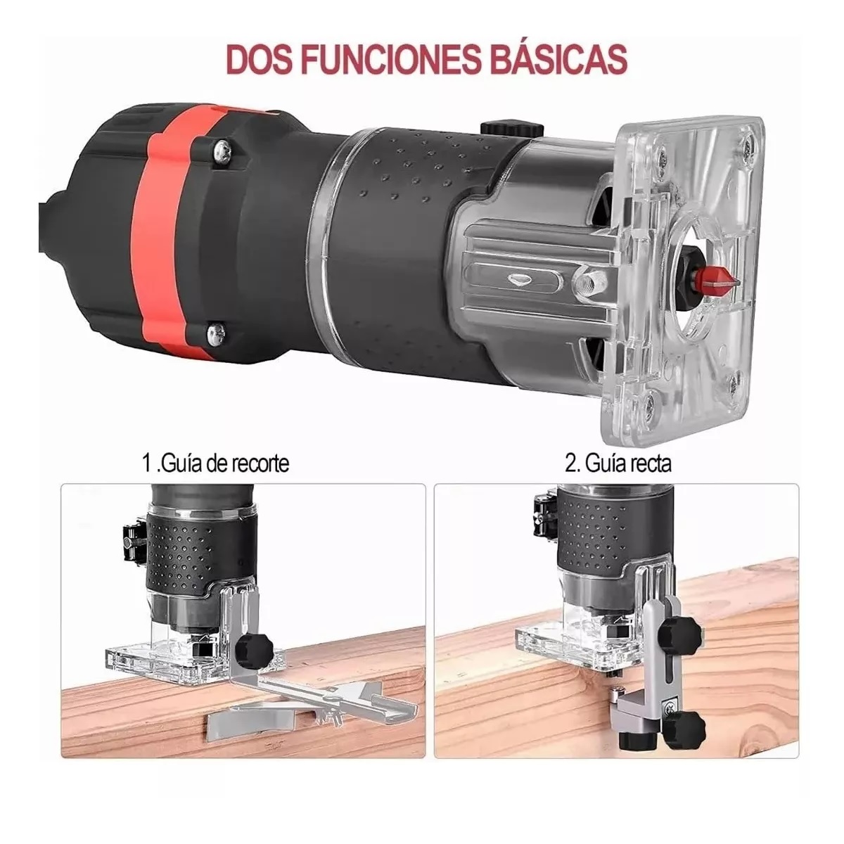 Router Madera Recortadora Rebajadora 800w +15 Brocas Carburo Negro/Rojo 