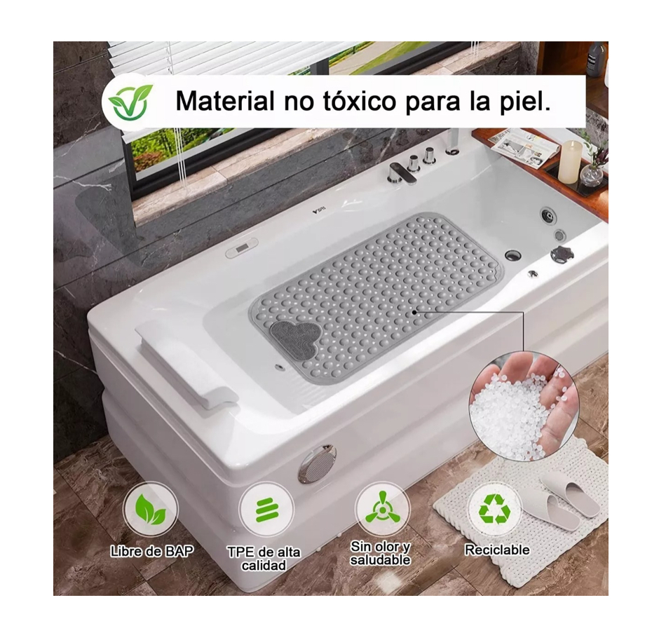 Tapete De Baño Antiderrapente Para Regadera Con Ventosas Gris.