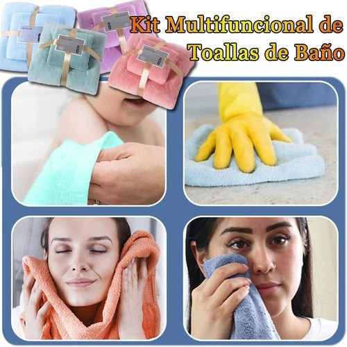 "4 Pzs Juego Toalla Baño,lana Coral Suave De Alta Densidad Azul Oscuro y Rosa profundo "