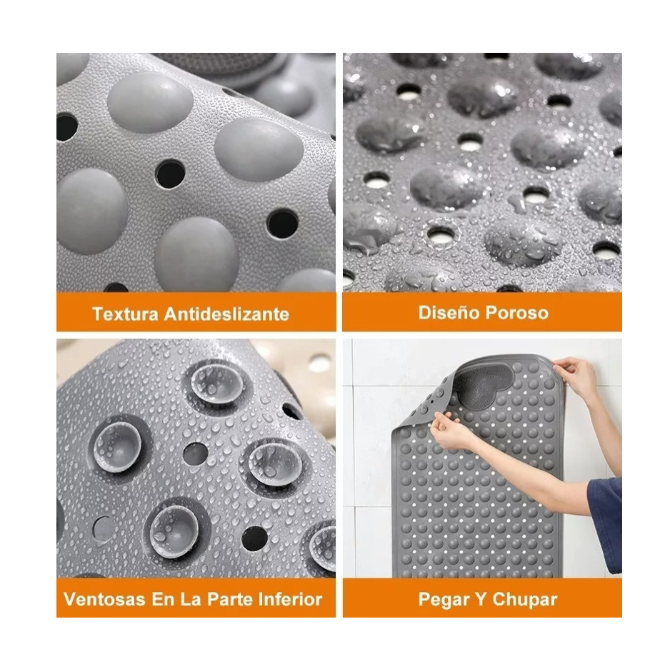 Tapete De Baño Antiderrapente Para Regadera Con Ventosas Gris.