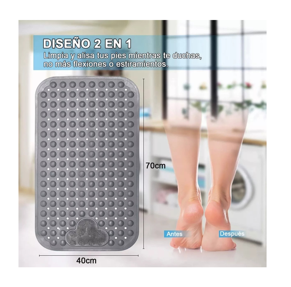 Tapete De Baño Antiderrapente Para Regadera Con Ventosas Gris.