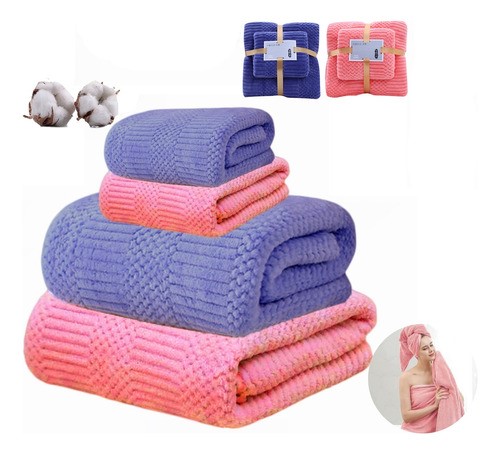 "4 Pzs Juego Toalla Baño,lana Coral Suave De Alta Densidad Azul Oscuro y Rosa profundo "