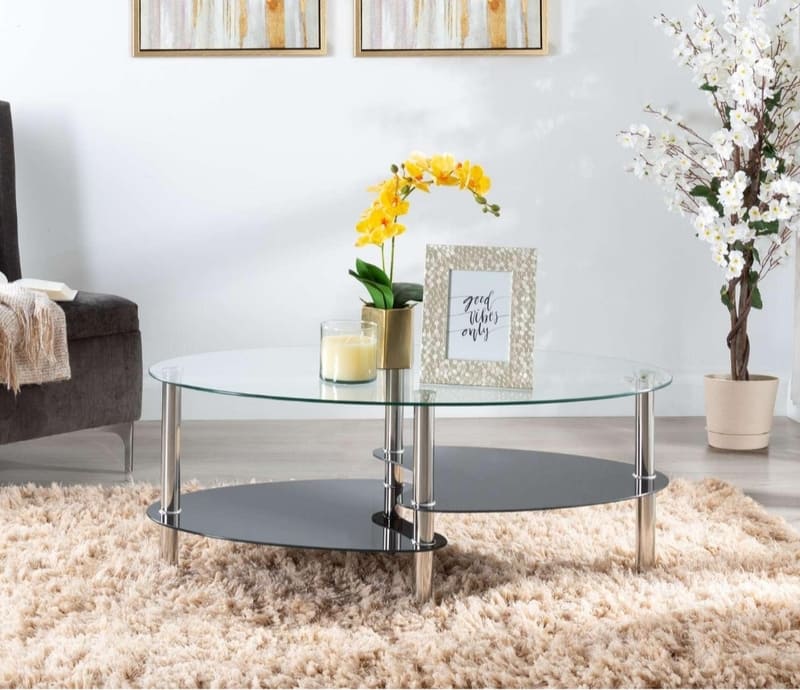 Mesa De Centro De Cristal Moderna Ovalada