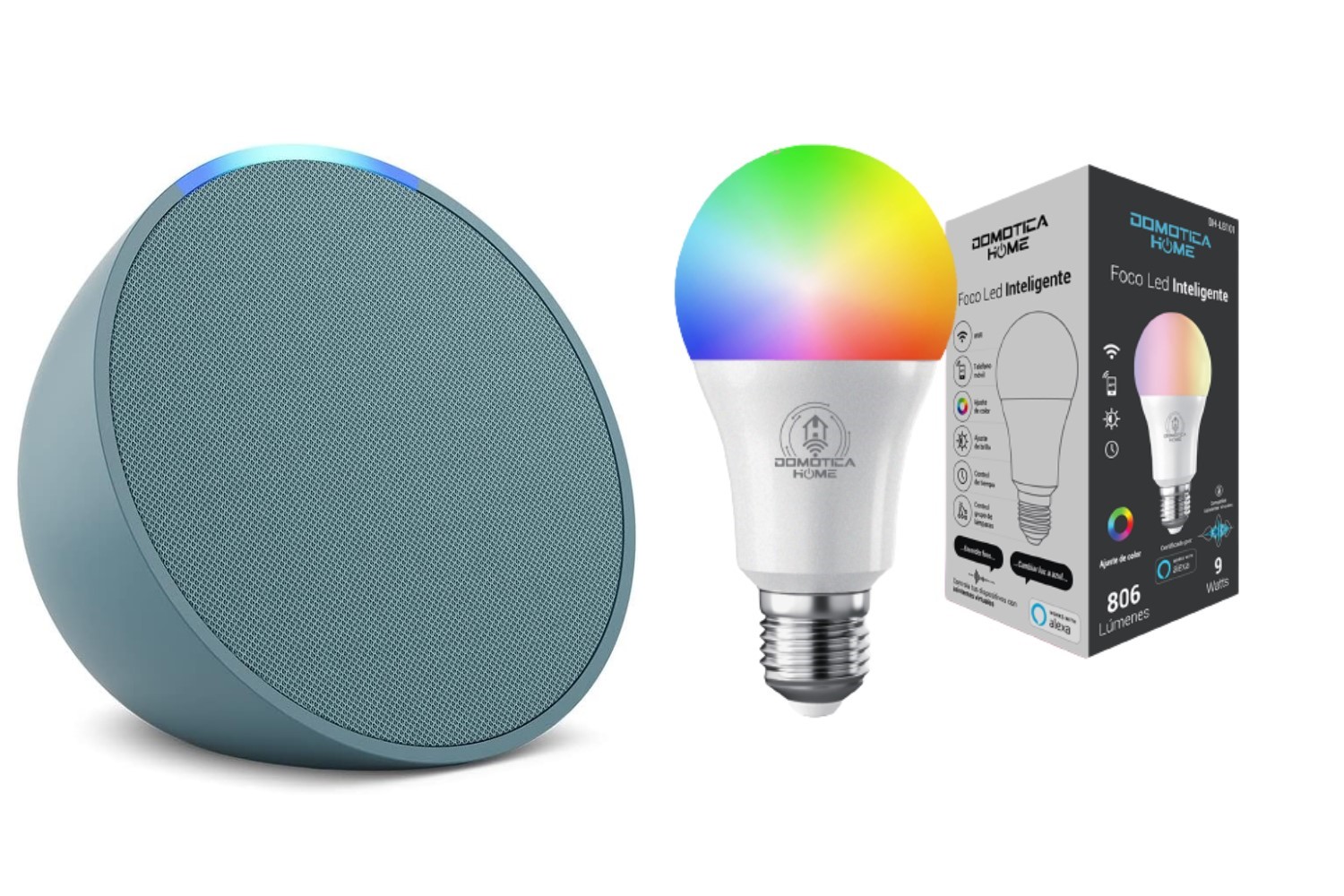 Echo Pop Color Verde Claro+ Foco Inteligente Certificado Alexa Verde Claro .