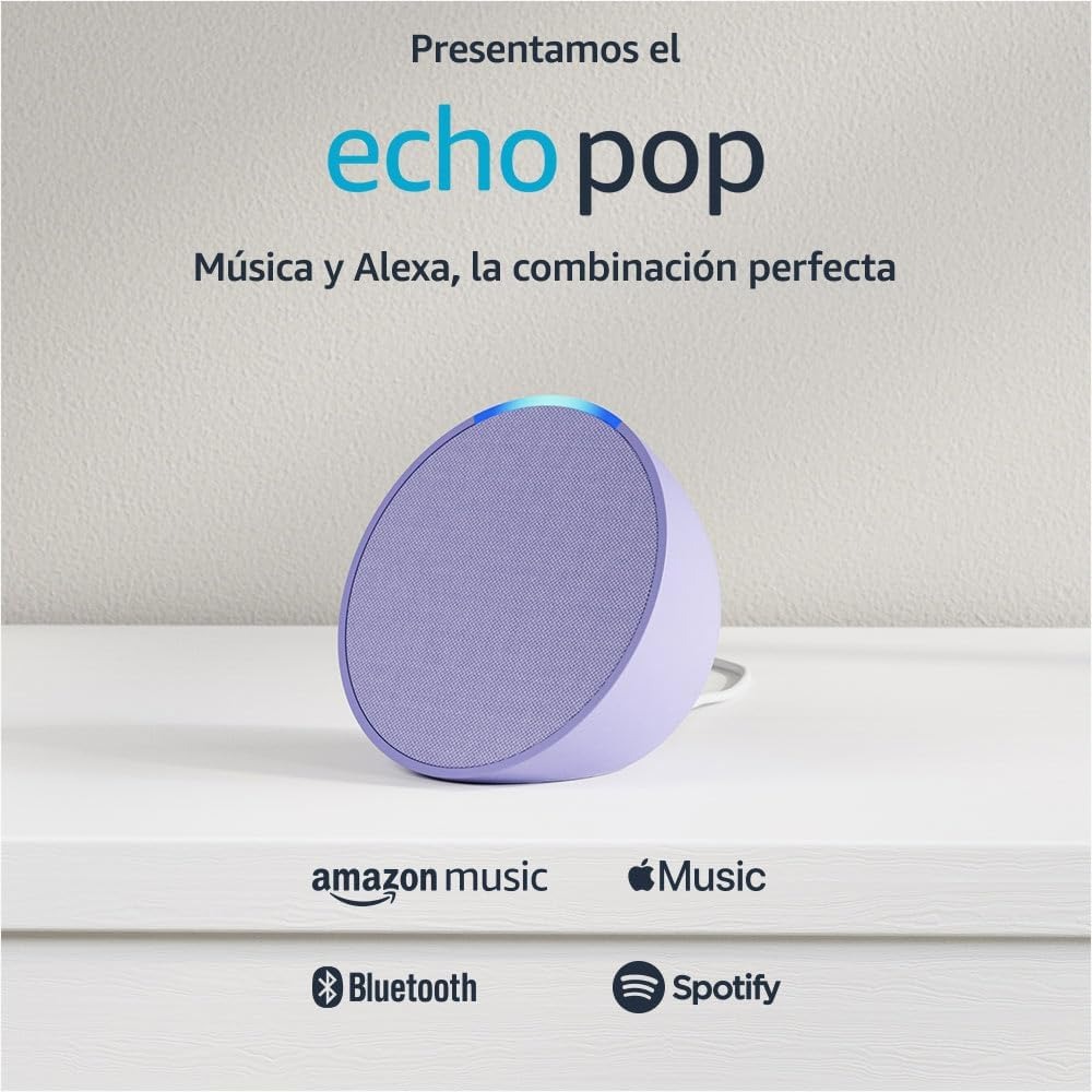 Echo Pop Color Violeta/Morado+ Foco Inteligente Certificado Alexa Violeta/Morado.