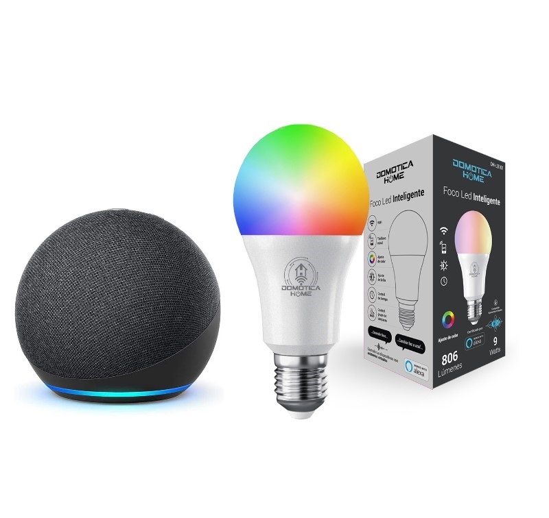 Alexa Echo Dot 5 Negro+ Foco Inteligente Rgb Certificado Negro.