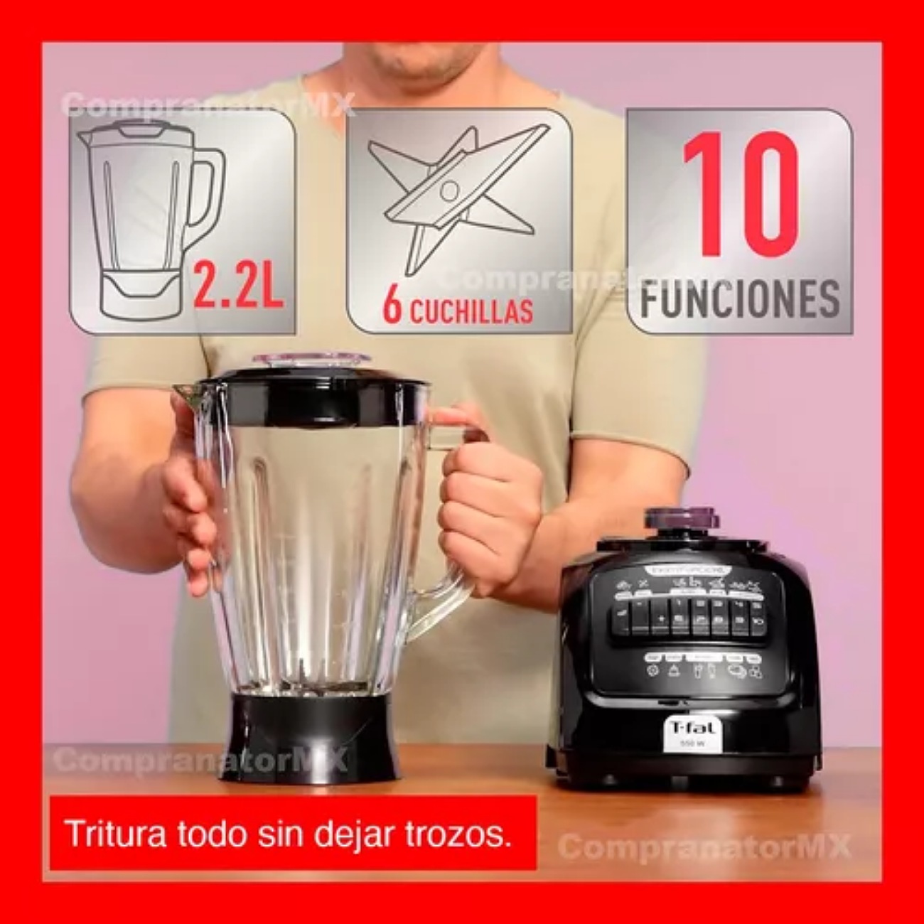 Licuadora Infinyforce Xl 2.2 L Vaso Vidrio 10 Vel 6 Cuchilla