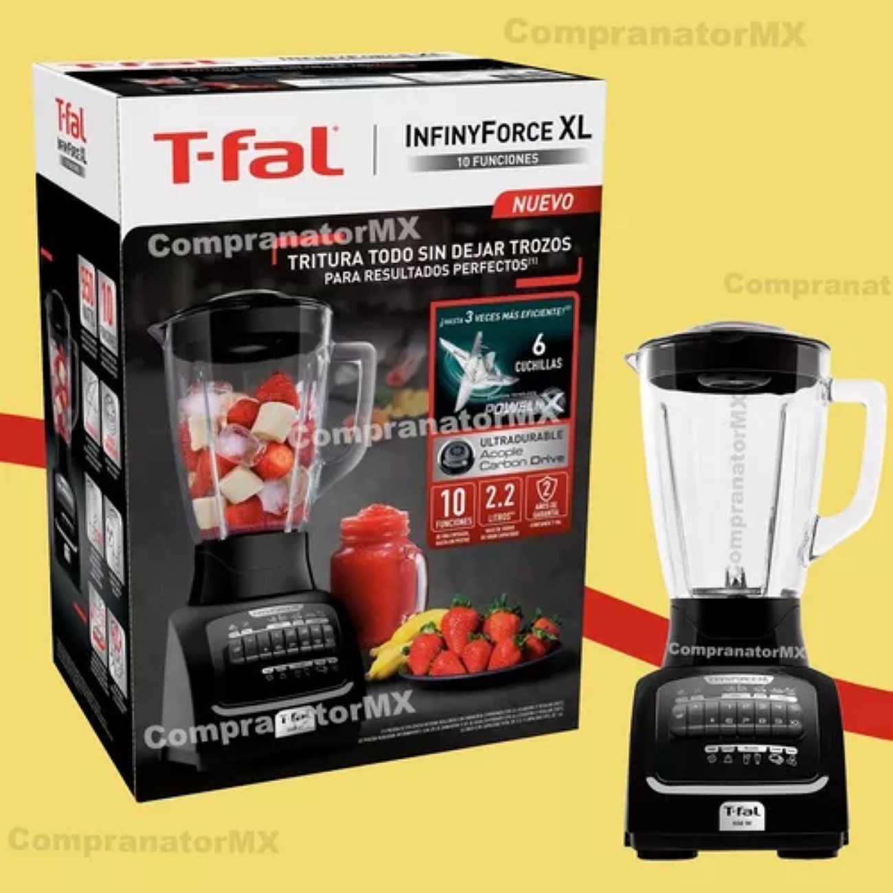 Licuadora Infinyforce Xl 2.2 L Vaso Vidrio 10 Vel 6 Cuchilla